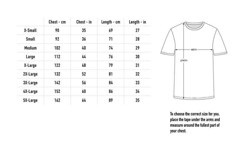 Size chart for Triangle Tee - White