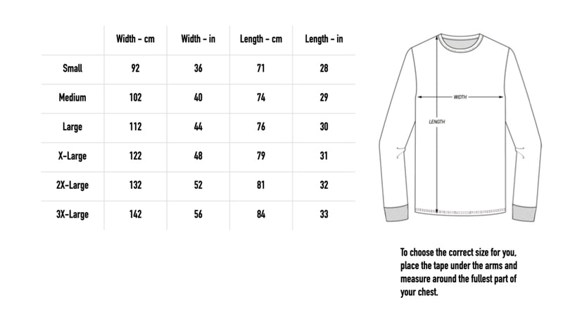 Size chart for Rainbow Longsleeve - White