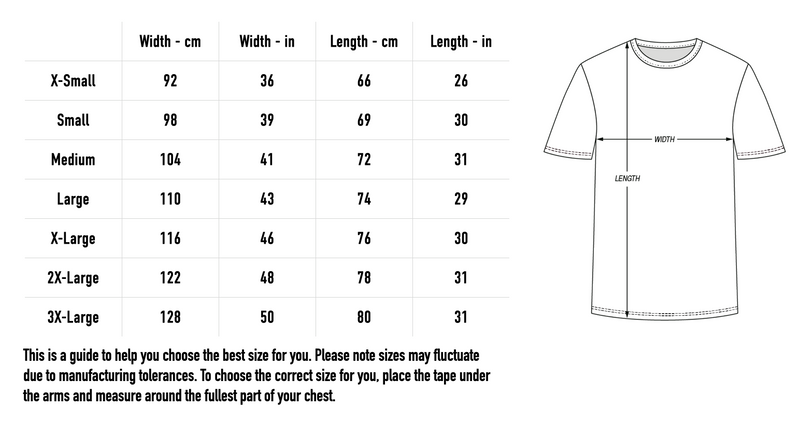 Size chart for Lovers Tee - Natural